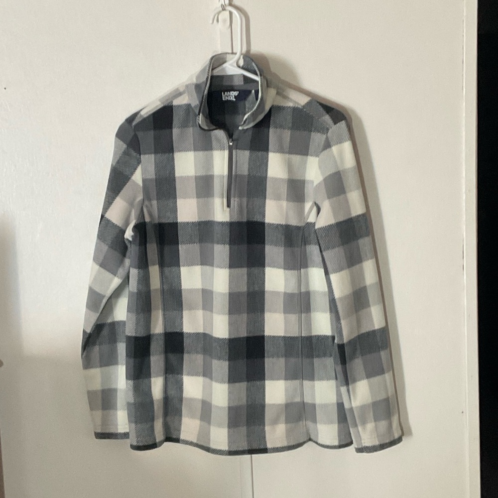 Lands' End Black and Gray Checkered Zip-Up Sweater